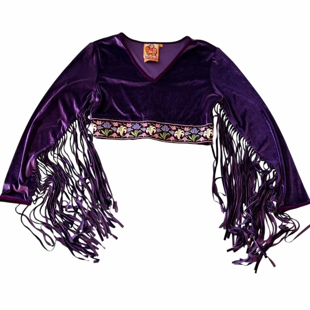 Beautiful Purple Embroidered Fringe Crop Top, Size L